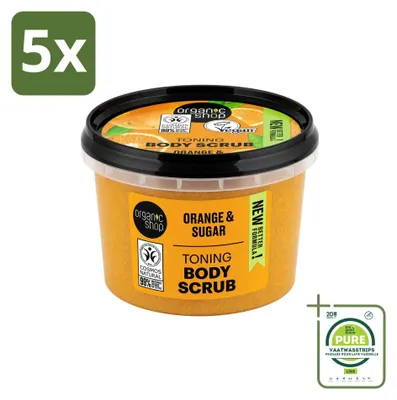 Obrázek produktu pro 5 kusů organického tělového peelingu Orange od značky Organic Shop – pečující a vonící – 250 ml – balení