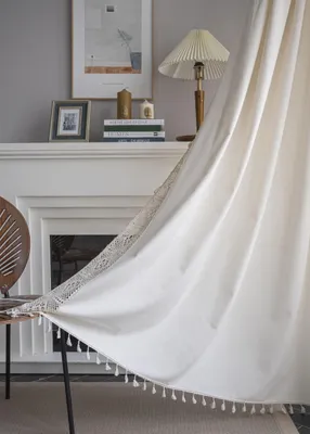 Boho Vorhänge Set 2er Elfenbein Landhausstil gehäkelt