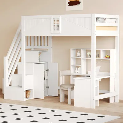 Produktbild von Hochbett mit Fenster und Ablage-Sicherheitsleiter Multifunktionsbett Kinderbett Einzelbett 90x200 cm