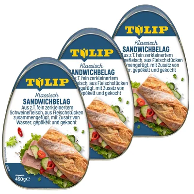 Produktbild von TULIP 3 x 450 g Sandwichbelag aus Schweinefleisch Frühstücksfleisch