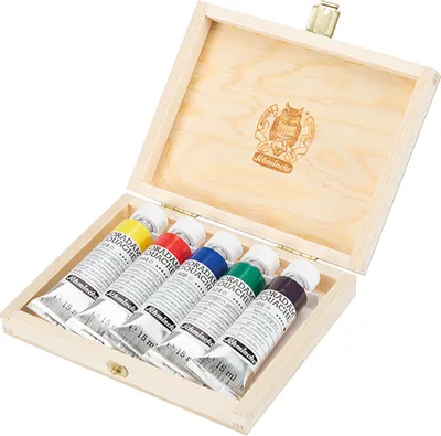 Produktbild von Schmincke Holzkasten Feinste Künstler Gouache Farben 5 x 15 ml Tuben 72 713 097