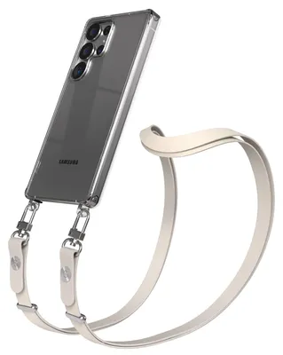 Produktbild von EAZY CASE Handykette magnetisch mit Handyhülle für Samsung Galaxy S25 Ultra, Crossbody Handyband 1-1,90m verstellbar mit 2 Ösen in Creme