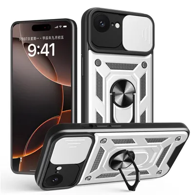 Produktbild von Panzer Hülle für iPhone 17E Handyhülle mit Kameraschutz Ringhalter Silber