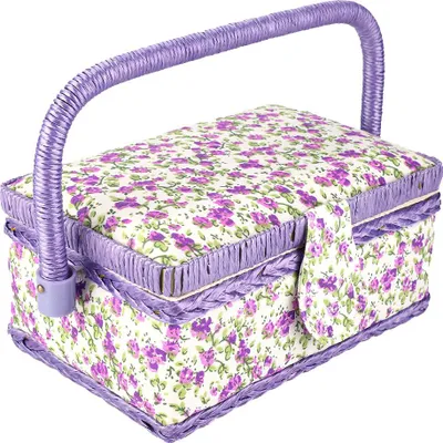 Image de Panier à couture artisanal en tissu Boîte de rangement pour fils et aiguilles Imprimé fleurs