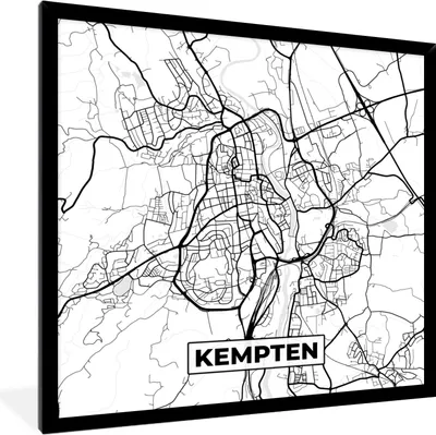 Produktbild von MuchoWow® Gerahmtes Poster Karte - Stadtplan - Kempten 40x40 cm - Poster mit Schwarzem Bilderrahmen Wandposter Rahmen Foto Bilder - Mit Rahmen - Wanddekoration Schlafzimmer