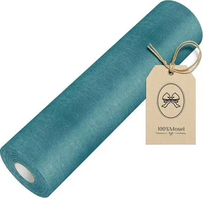 Productafbeelding van SnelShoppen - 100% Mosel Non-woven Tafelrunner Petrol (Blauw Groen) 30 cm x 25 m - Elegante Tafeldecoratie voor Bruiloft, Communie en Feestelijke Gele