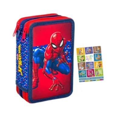 Produktbild von Goldkids- Federmäppchen 3 Fächer - Mäppchen für für Mädchen und Jungen - Federmappe 3-Fach Federtasche Gefüllte Schüleretui Schulmäppchen - Spider-Man