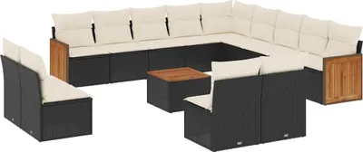 Produktbild von vidaXL 14-tlg. Garten-Sofagarnitur mit Kissen Schwarz Poly Rattan