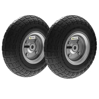 Image de Outsunny Lot de 2 Pneus roues de Remplacement 255 mm en caoutchouc Alésage de 16mm pour chariot de jardin, brouette et diable