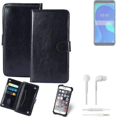 Produktbild von K-S-Trade 360° Hülle kompatibel mit Wiko Y80 inkl. Headphones schwarz Kunstleder Case BookCase WalletCase Kunstlederederhülle Handyhülle,