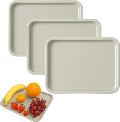 Productafbeelding van Set van 3 antislip serveerplaten - Herbruikbaar - Klein - Khaki - 24,8 x 17,8 cm