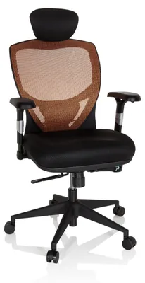 Produktbild von hjh OFFICE High End Bürostuhl VENUS BASE Ergonomischer Schreibtischstuhl mit Armlehnen Stoff / Netzstoff Orange/Schwarz Drehstuhl für Büro, Zuhause