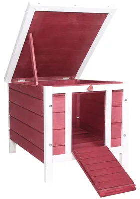 Immagine prodotto di Conigliera 51x42x43 cm con Tetto Apribile in Asfalto Rampa Antiscivolo in Legno Rosso