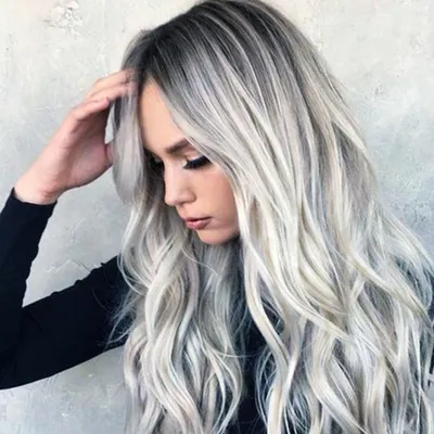 Produktbild von Mode Frauen schwarz grau lange lockige Perücke Spitze vorne hitzebeständige Haarverlängerung
