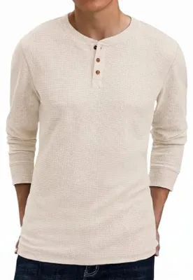 Produktbild von Herren Henley-Langarmshirt Waffelstrick Casual Stilvoll Beige M