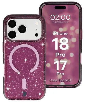 Produktbild von Glitzer Hülle mit Magnetring für iPhone 18 Pro / 17 Pro, Bizon Case SparklO, Transparent-Burgunderrot mit Glitzer