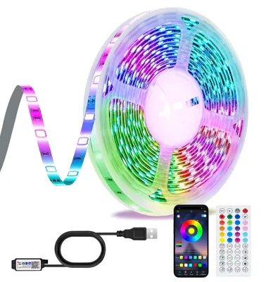 Image de Bande lumineuse LED de 10 mètres, LED RGB Bluetooth, éclairage d'ambiance USB pour télévision, avec télécommande IR et application