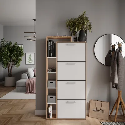Obrázek produktu pro Výklopník na boty Vicco Orlando Bílá/Sonoma 80 x 166.1 cm se 4 přihrádkami, Model 53242