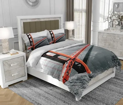 Immagine prodotto di Biancheria da letto 140x200 cm + 2x70x80 cm, set 3 pezzi, 100% cotone, cerniera, Città, multicolore - SOVIO | So.0090