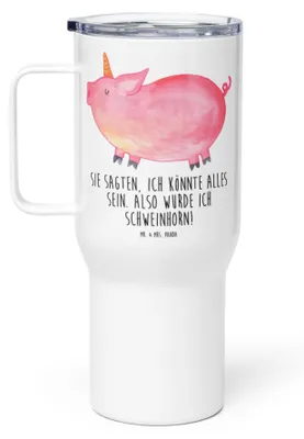 Produktbild von Mr. & Mrs. Panda Thermobecher Einhorn Schwein - Weiß - Geschenk, Trinkgefäß, English, Party, thermosbecher, To-Go-Becher, Teetasse, Kaffee-to-go-Becher, Unicorn