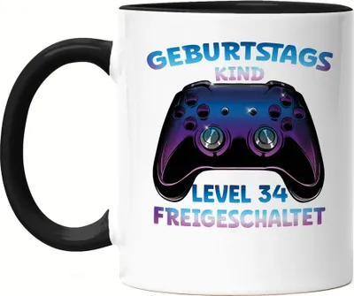 Produktbild von Geburtstagskind Level 34 Freigeschaltet Tasse Schwarz Happy Birthday Geburtstag Level Controller Konsole Game Spiel