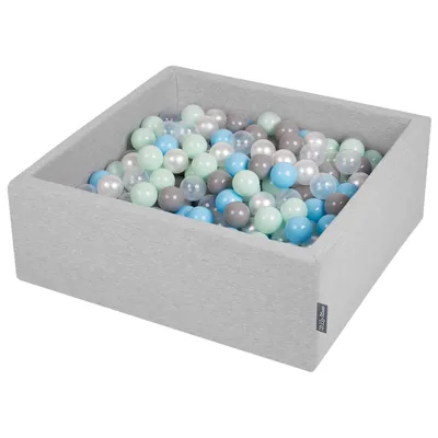 Immagine prodotto di KiddyMoon 90x30cm/300 palline ∅ 7cm Piscina secca rotonda con palline Certificata  EU, Grigio chiaro: Perla/Grigio/Trasparente/Blu per bambini/Menta