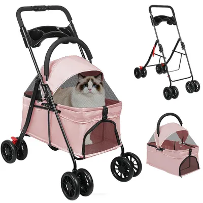 Produktbild von 2 in 1 Hundewagen,Hundebuggy mit abnehmbarem Träger, klappbar Haustierwagen,Bis 15kg,Jogger Hundekinderwagen für kleine Hunde & katzen 97x49x69cm