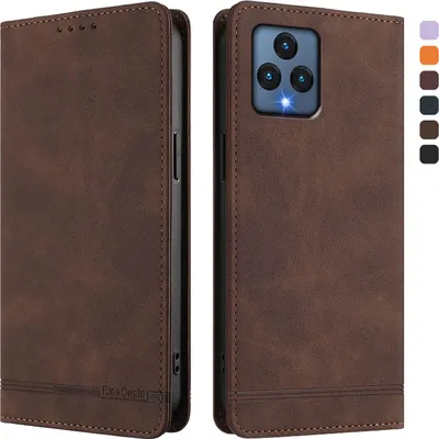 Produktbild von Hülle für T-Mobile REVVL 6, Retro Kunstleder Ständer Klapphülle mit Kartenfächer und Magnetische Braun