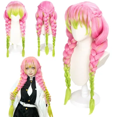 Productafbeelding van Cosplay Perücke Lange Vlecht - Anime Perücke - Kanroji Mitsuri - Dames Perücke - Karakterverkleedperücke - Halloween/Carnaval - Verkleedperücke