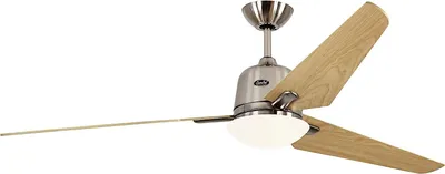 Produktbild von Energiespar Deckenventilator mit Beleuchtung und Fernbedienung Eco Aviatos 162 cm Chrom gebürstet / Ahorn