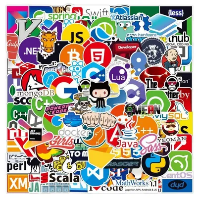 Produktbild von 100er Set Programmieraufkleber IT-Logo Linux C++ Python Laptop Aufkleber Vinyl PVC wasserfest 5-9 cm