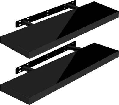 Image de Ensemble de 2 étagères murales flottantes | Noir | 70x3,8x22,9 cm