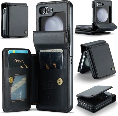 Produktbild von Lederhülle für Samsung Galaxy Z Flip 5 Brieftasche Kartenfach Schutzhülle mit Standfunktion Schwarz
