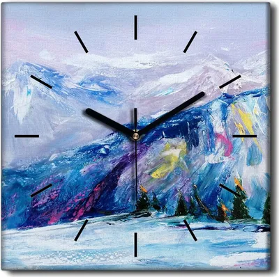 Produktbild von Coloray Uhr auf Leinwand 30x30 cm Wand Uhr Dekoration Wohnzimmer Segeltuch schwarze Hände -Berge Bäume Schneewinter