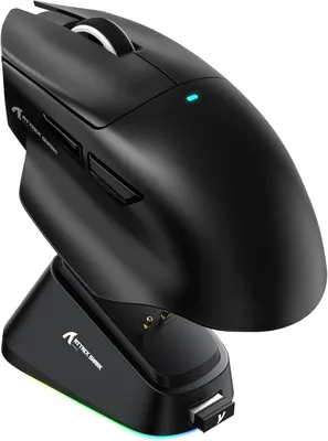 Produktbild von Maus mit magnetischer Ladestation, PixArt PAW3311 Gaming-Sensor, 25.000 DPI, 500-mAh-Akku, Bluetooth-/kabellos-/kabelgebunden, ergonomisch