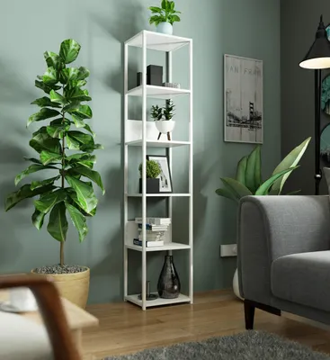 Produktbild von Regal – Bücherregal – Standregal – Büroregal – LOFT – Weiß Matt – 40 cm – Schmales Metallregal mit sechs offenen Ablagen