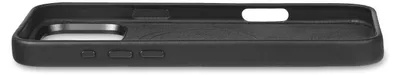 The inside of a black phone case is shown against a white background.