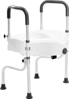 Produktbild von Toilettensitzerhöhung - WC-Sitz mit Armlehnen - Höhenverstellbar - Sicherheitsrahmen - Tragbar - Für Senioren - Weiß