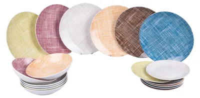 Produktbild von Villa d'Este Home Geschirrset „Texture“ aus Porzellan, 18-teilig / für 6 Personen – 6 Speiseteller, 6 Frühstücksteller und 6 tiefe Teller