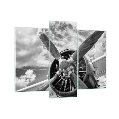 Produktbild von Bilder auf glas - 3 Teile - Motor Schwarzweiß Propeller - 130x100cm - Glasbilder - Wandbilder - Bilder - Wanddekoration aus Glas - Glas Bilder - Wandbild auf Glas - GCB130x100-4289