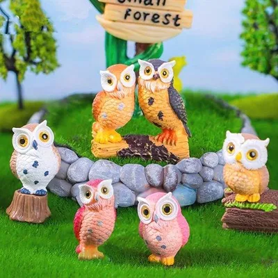 Produktbild von Set von 6 Miniatur Eulen Skulpturen für Garten und Mikrolandschaft Dekoration