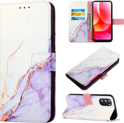 Produktbild von Moto G 5G 2022 Hülle, Marmor Motiv Kunstleder Tasche Wallet Kartenfächer mit Standfunktion Klapp Schutzhülle für Motorola Moto G 5G 2022 Weiß Lila