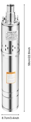 Zdjęcie produktu dla Pompa zanurzeniowa do studni głębinowych, moc 0,5 kW, wydajność 440 galonów na godzinę, 220–240 V, 50 Hz, UE