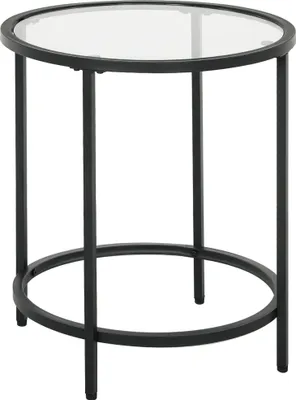 Produktbild von Runder Beistelltisch mit Glasplatte und Metallrahmen, kleiner Kaffeetisch für Wohnzimmer, Schlafzimmer, Schwarz