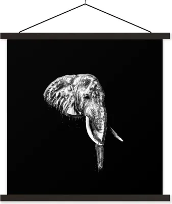 Produktbild von MuchoWow® Textilposter Elefant - Zähne - Schwarz - Weiß 40x40 cm mit schwarzem Rahmen - Fotos