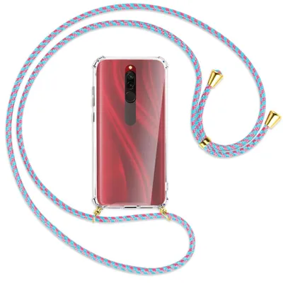 Produktbild von Handykette Backcover-Schutzhülle mit Band (Metall goldfarben) für Xiaomi Redmi 8 - pink/mint