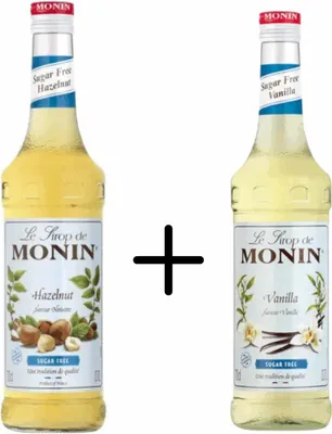 Zdjęcie produktu dla Syrop Monin bez cukru o smaku waniliowym + bez cukru o smaku orzechów laskowych