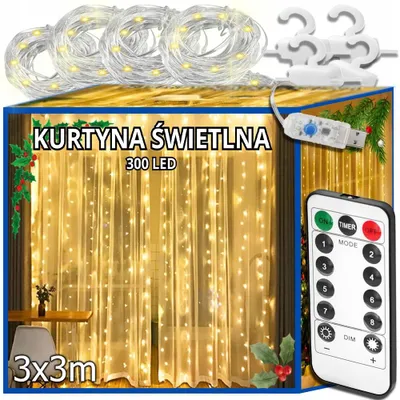 Produktbild von Lichtvorhang 300 LED warmweiß 3x3 USB mit Fernbedienung-Weihnachtsdekoration