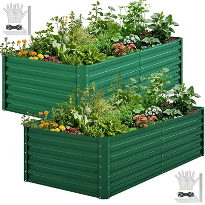 Produktbild von Balconera 2er-Set Hochbeet 240x120x54cm Metall Ovales Gartenbeet, Pflanzkasten Verzinkter, Grün