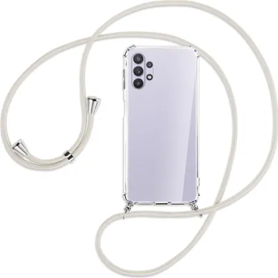 Produktbild von Handykette Backcover-Schutzhülle mit Band (Metall silberfarben) für Samsung Galaxy A32 5G - broken white